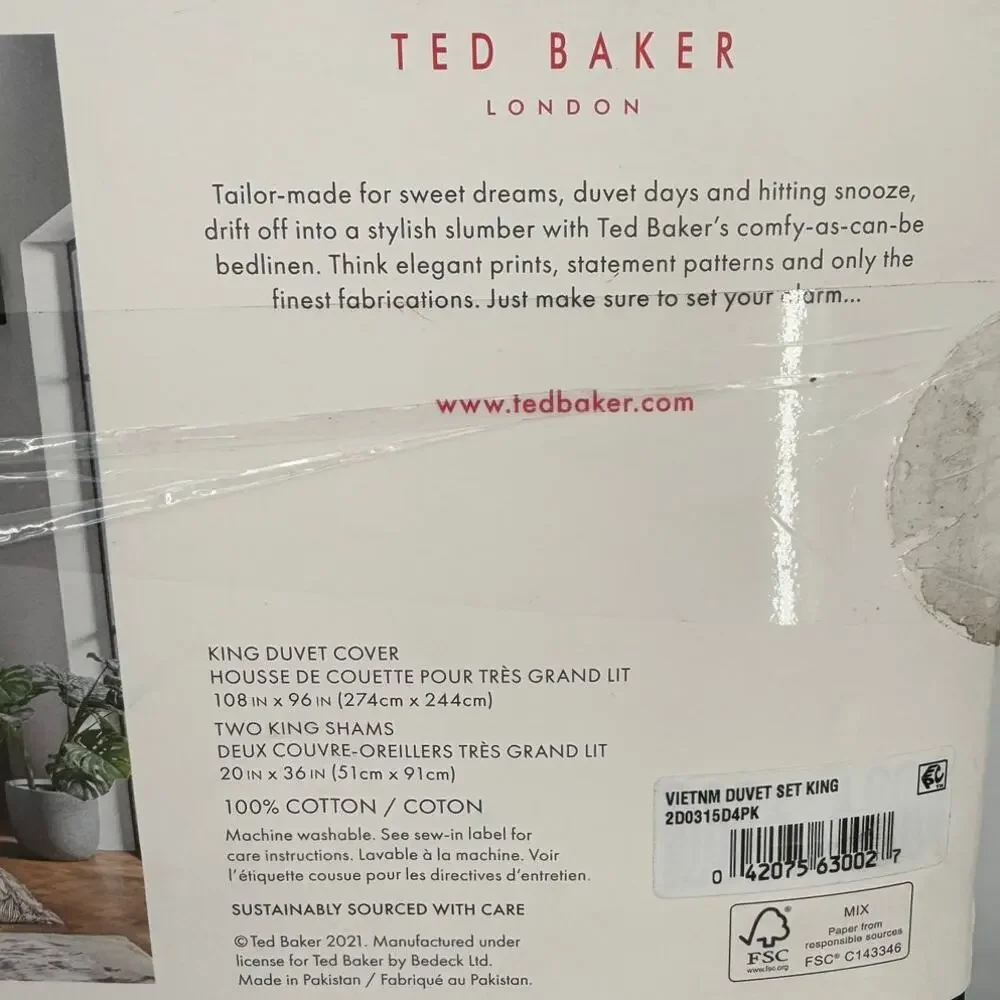NEW Ted Baker Vietnm Floral Pink/White/Black Cotton KING Duvet Cover Set
